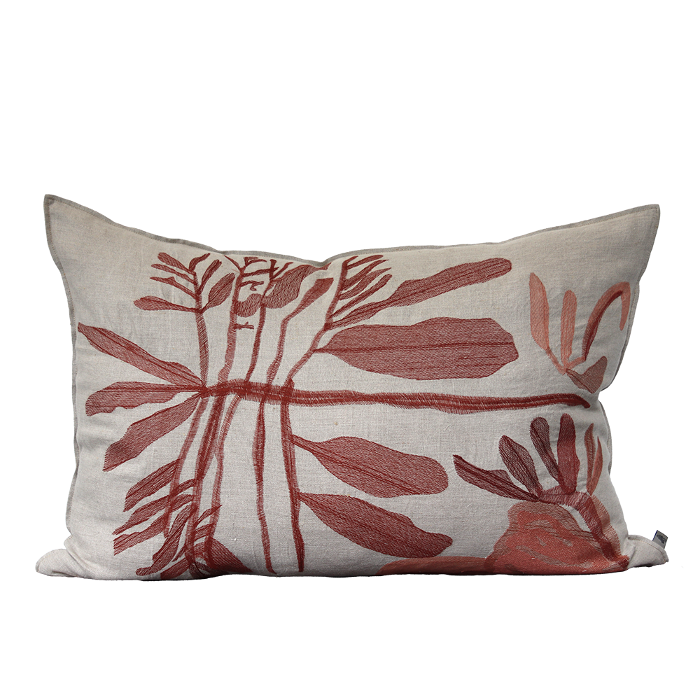 Rust Leaf Embroidered Cushion