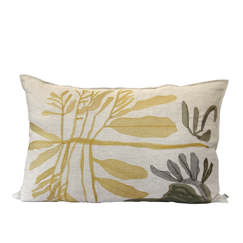 Ochre Leaf Embroidered Cushion
