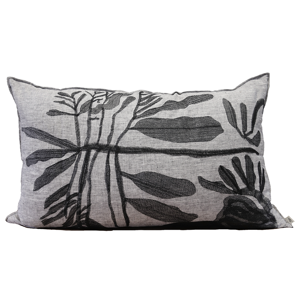 Black Leaf Embroidered Cushion