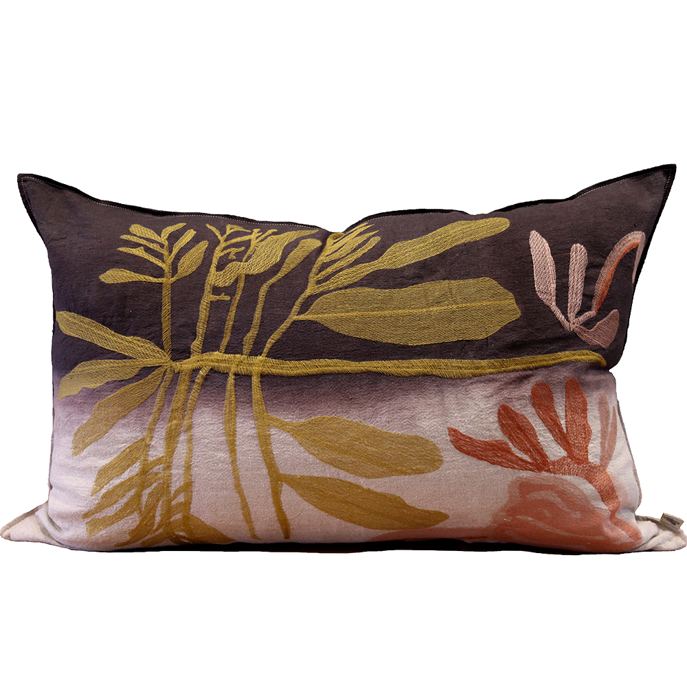 Coral Leaf Embroidered Cushion