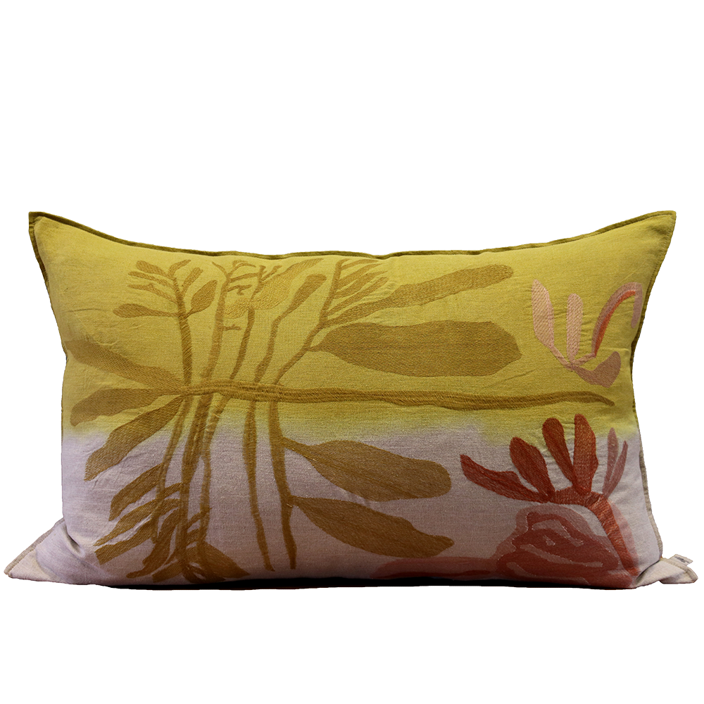 Coral Leaf Embroidered Cushion