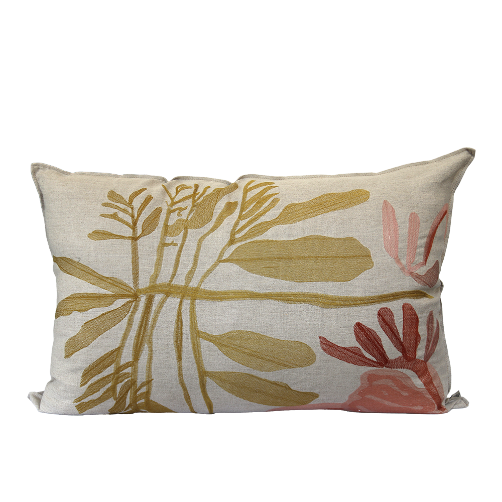 Coral Leaf Embroidered Cushion