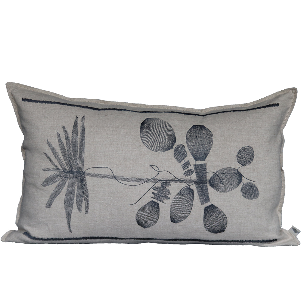 Embroidered Dry Branch Cushion Charcoal