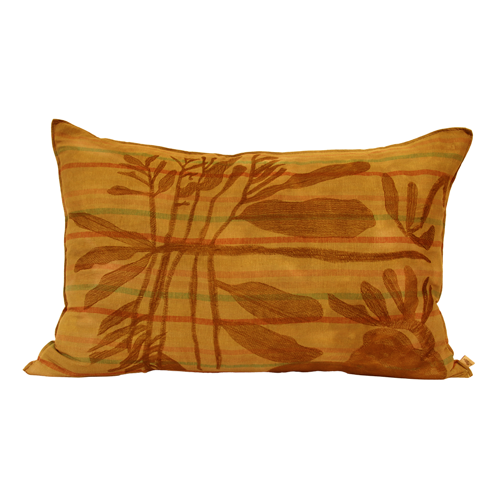 Striped Leaf Embroidered Cushion Cover
