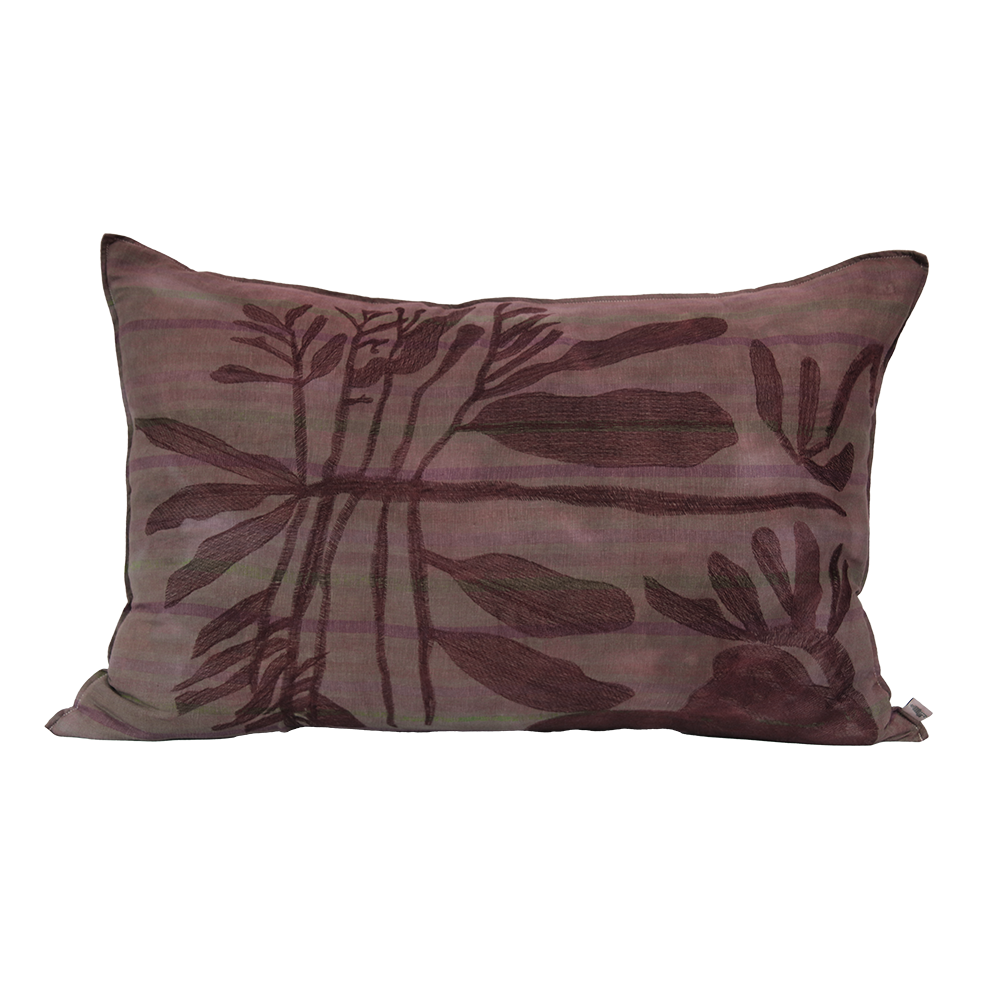 Striped Leaf Embroidered Cushion Cover