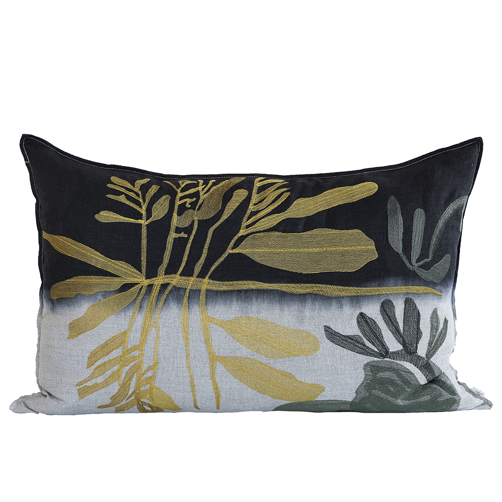 Ochre Leaf Embroidered Cushion