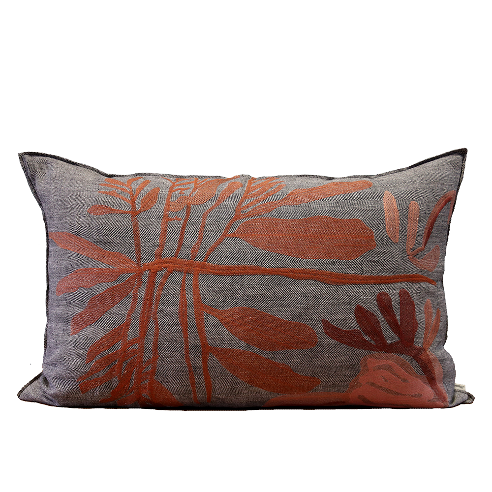 Rust Leaf Embroidered Cushion