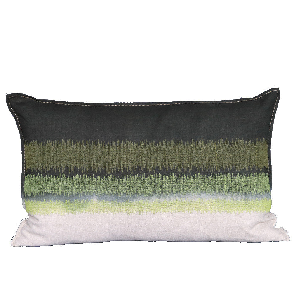 Variegated Stripe Green Embroidered Cushion