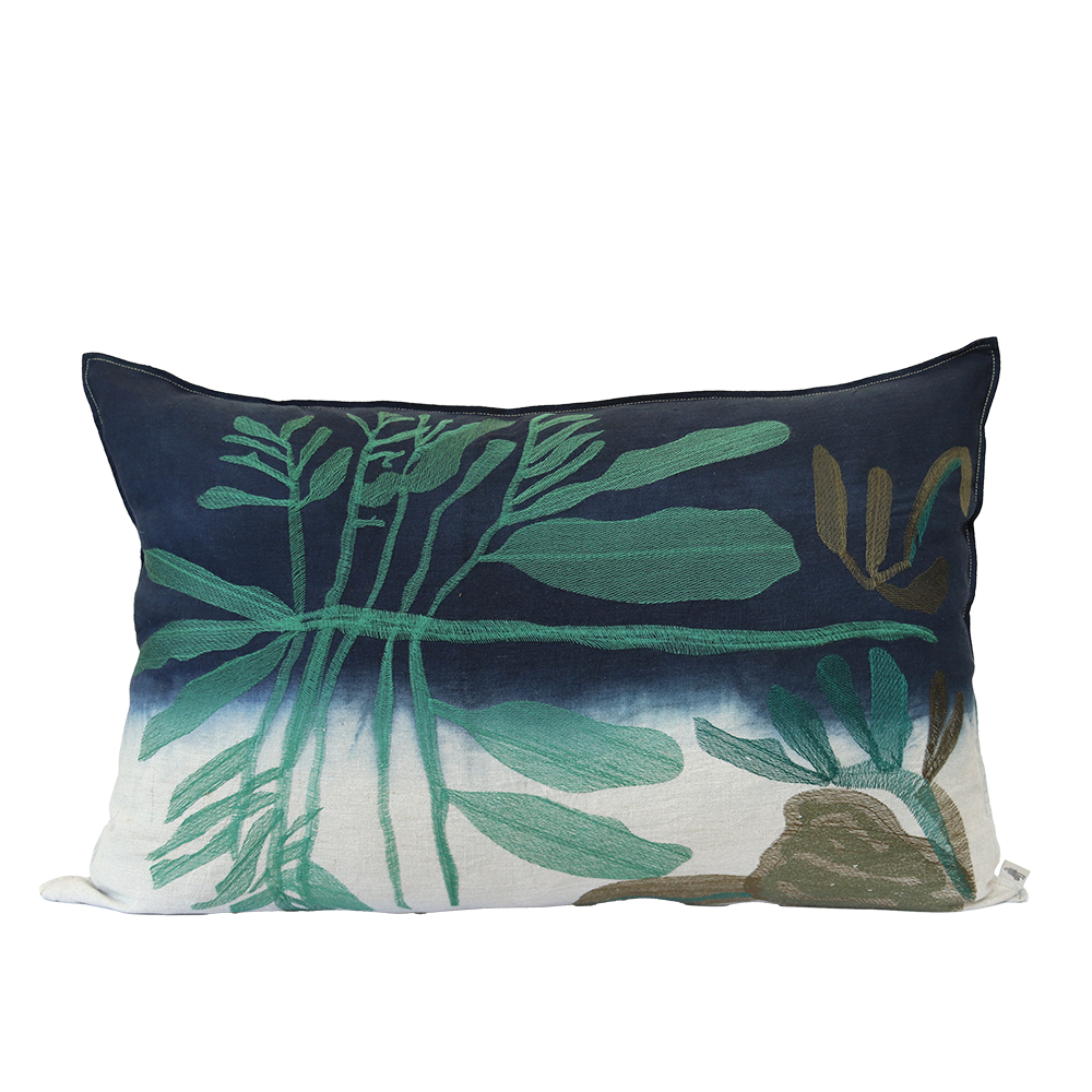 Green Leaf Embroidered Cushion
