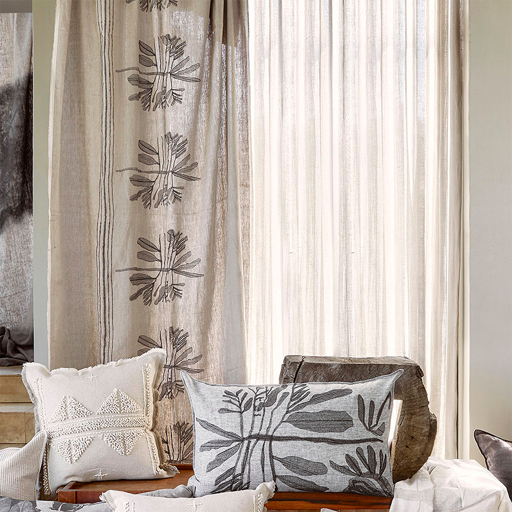 Charcoal Leaf Embroidered Throw