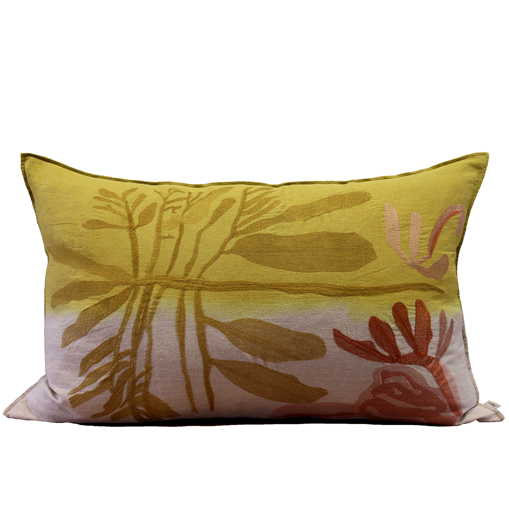 Coral Leaf Cushion, Embroidered and Dipped