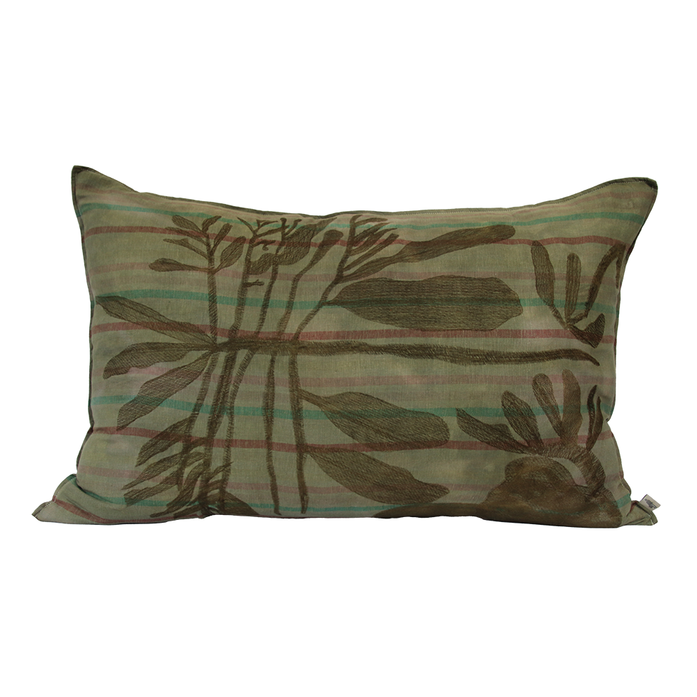 Striped Leaf Embroidered Cushion Cover