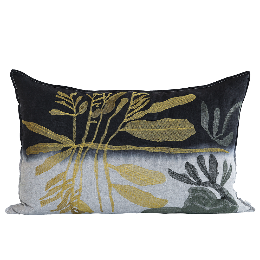 Ochre Leaf Cushion, Embroidered and Dipped