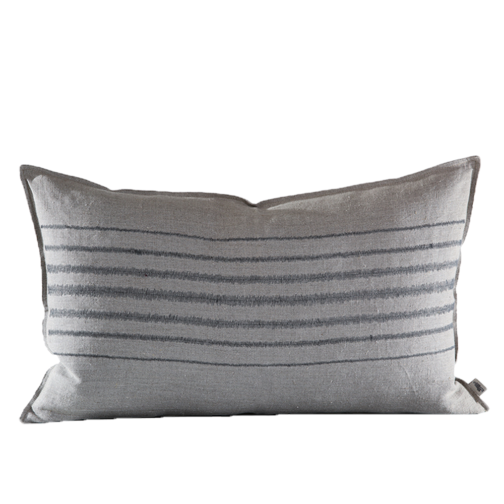 Embroidered Stripe Cushion Charcoal on Stone