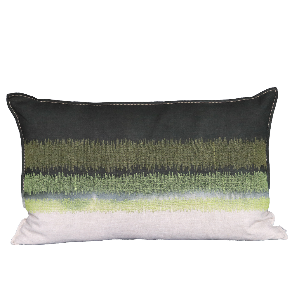 Embroidered Variegated Stripe Cushion Green