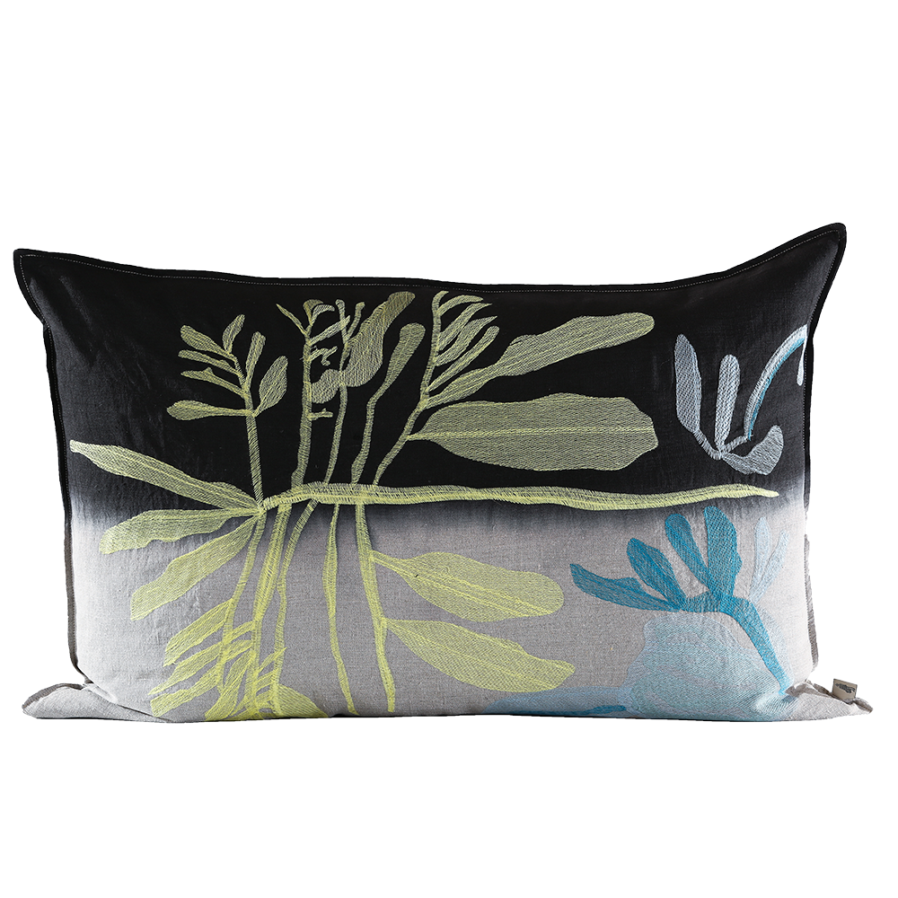 Yellow Leaf Cushion, Embroidered