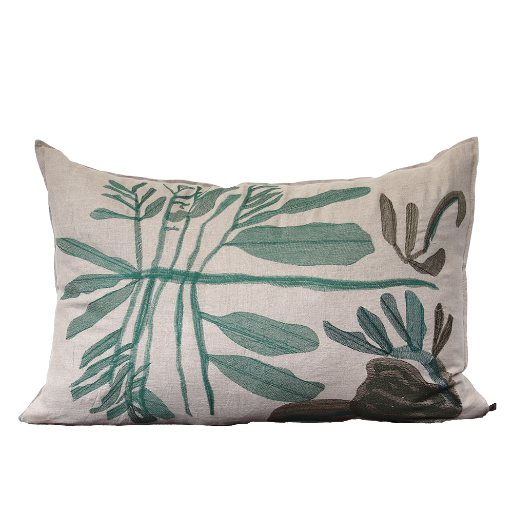 Green Leaf Embroidered Cushion