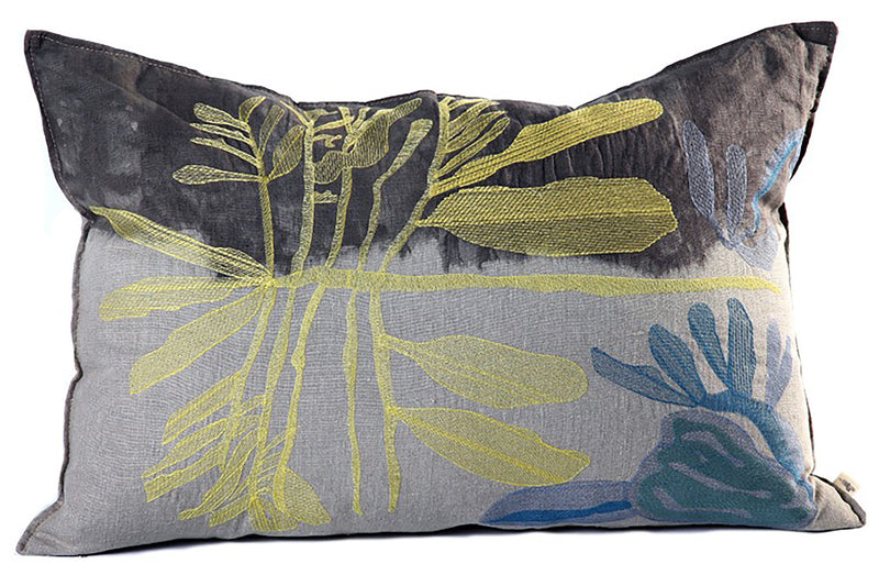 Yellow Leaf Cushion, Embroidered